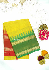 Lime yellow - Karthigai silk cotton plain body rettapet Ganga jamuna border